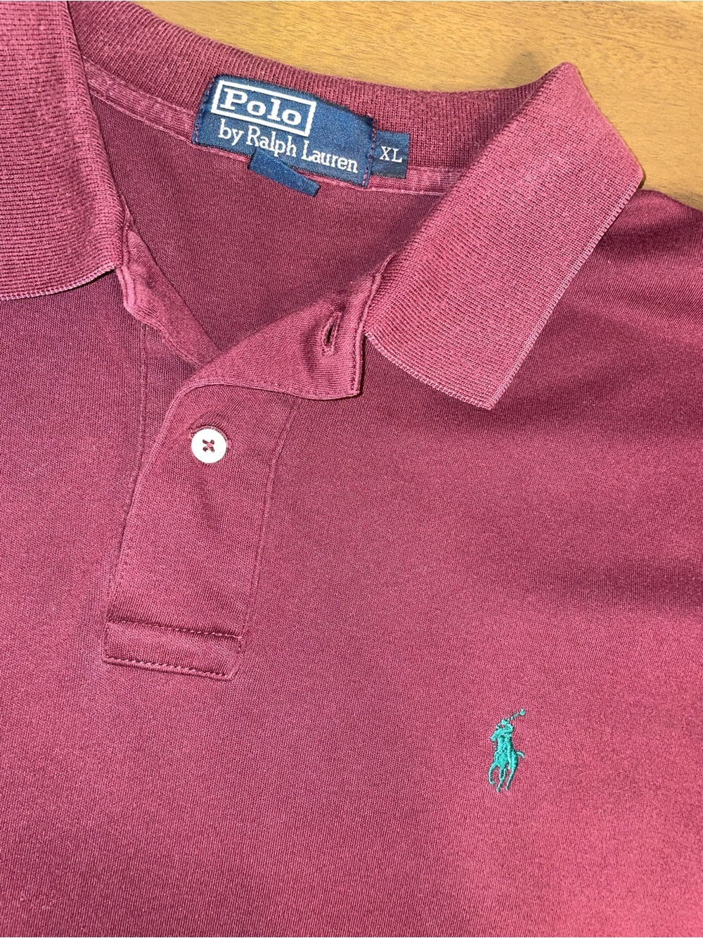 Long sleeve Men’s collared shirt Ralph Lauren Maroon Polo with Teal Pony